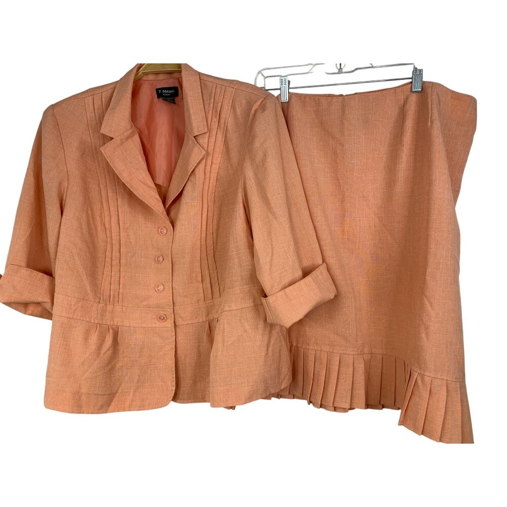 T. Milano 2-Piece Peplum & Pleat Skirt Suit 20W Summer Peach RAA10417